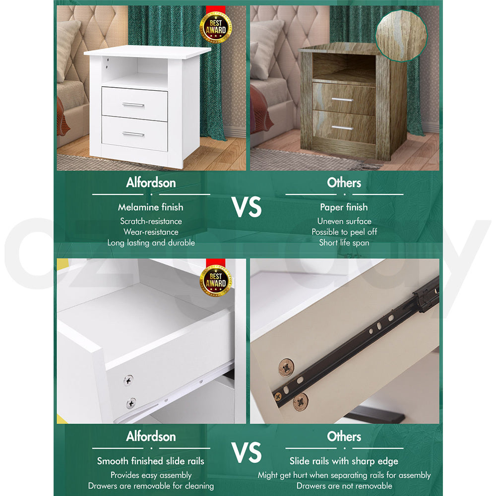 ALFORDSON Bedside Table Nightstand Storage Cabinet Side Table Classic White