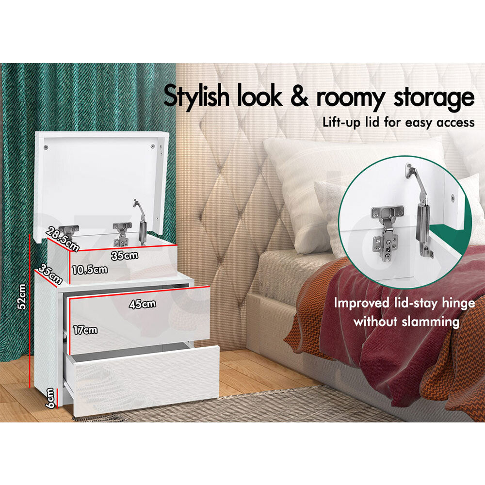 ALFORDSON Bedside Table RGB LED Nightstand 2 Drawers 4 Side High Gloss White