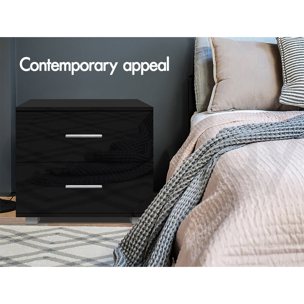 ALFORDSON Bedside Table Nightstand 4 Side High Gloss Black Side End Table