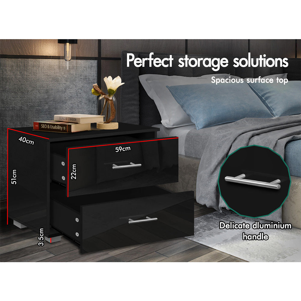 ALFORDSON Bedside Table Nightstand 4 Side High Gloss Black Side End Table