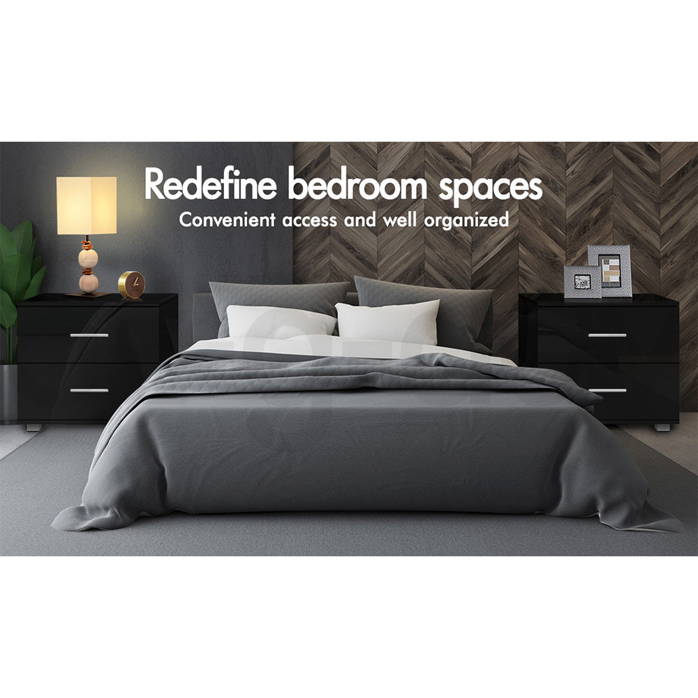 ALFORDSON Bedside Table Nightstand 4 Side High Gloss Black Side End Table
