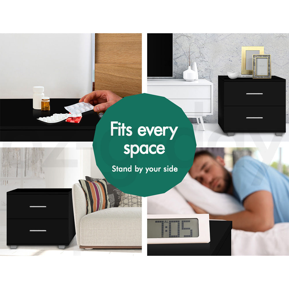 ALFORDSON Bedside Table Nightstand 4 Side High Gloss Black Side End Table