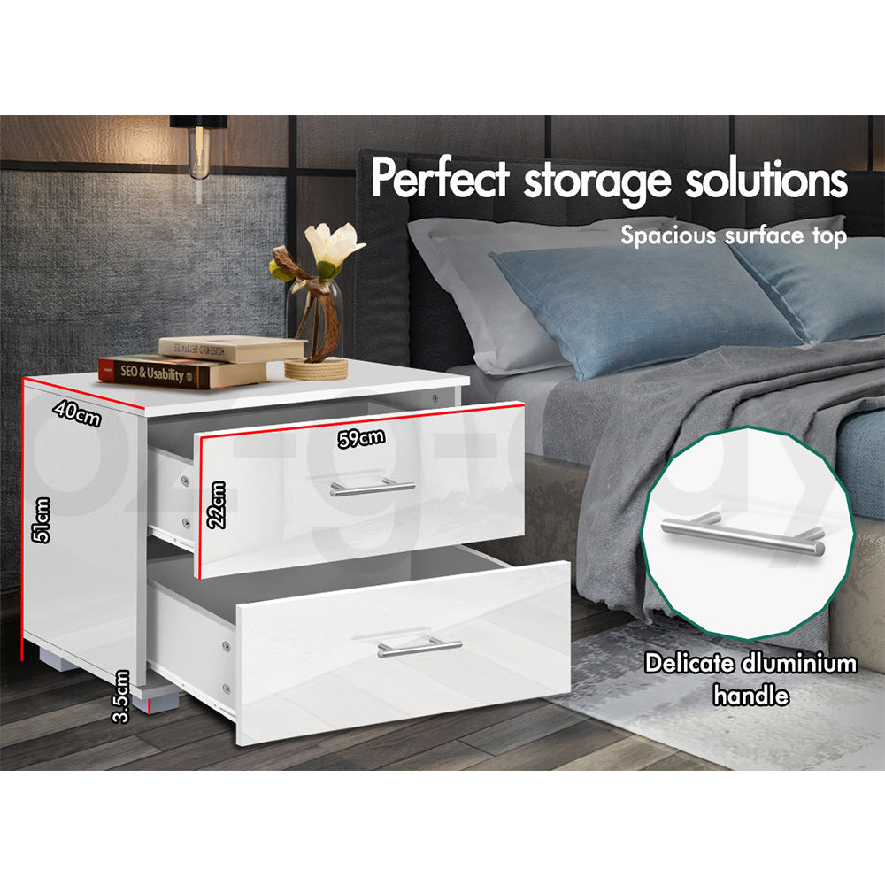 ALFORDSON Bedside Table Nightstand 4 Side High Gloss White Side End Table
