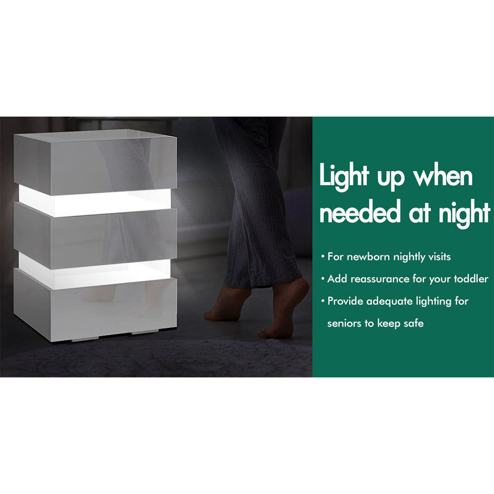 ALFORDSON Bedside Table RGB LED Nightstand 3 Drawers 4 Side High Gloss White