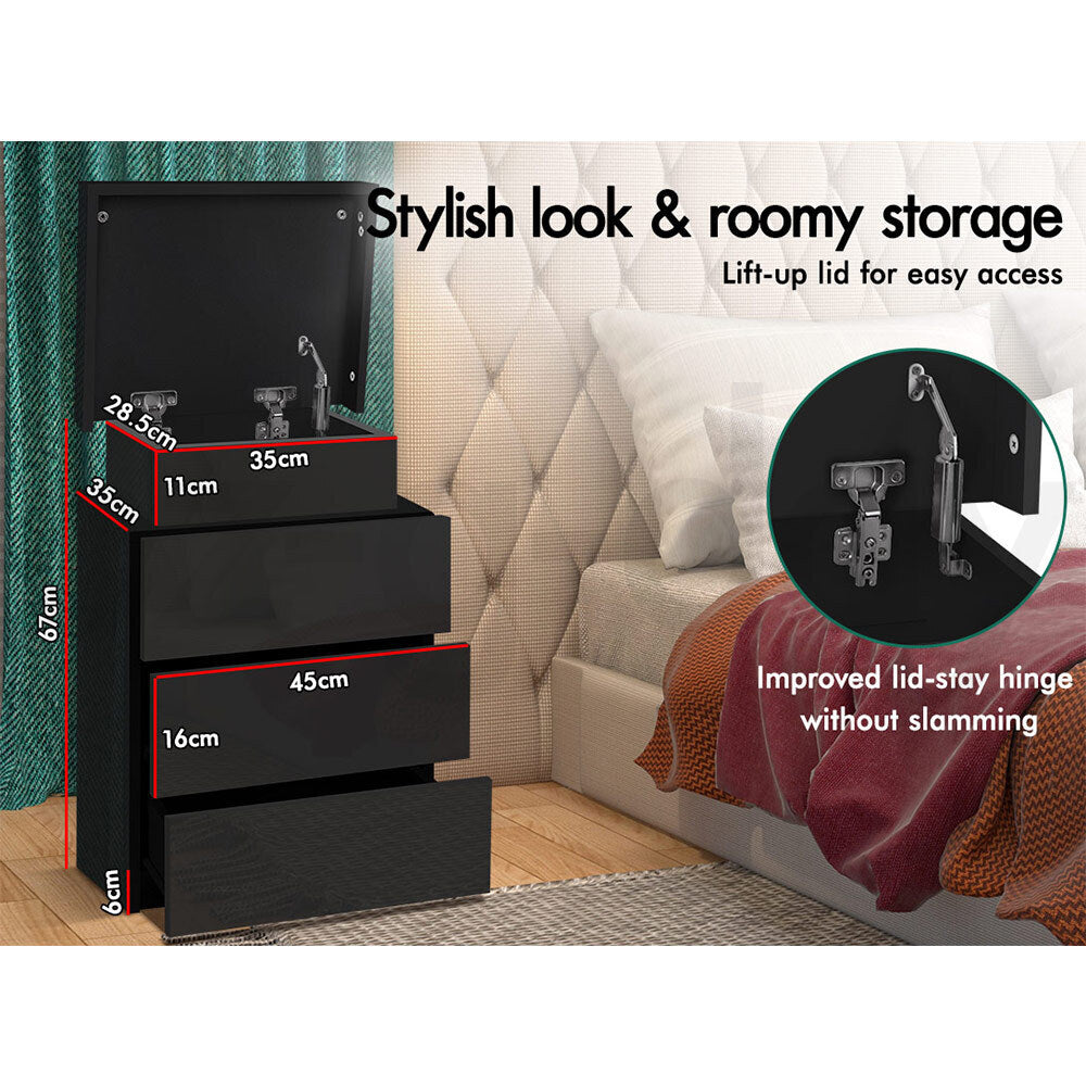 ALFORDSON Bedside Table RGB LED Nightstand 3 Drawers 4 Side High Gloss Black