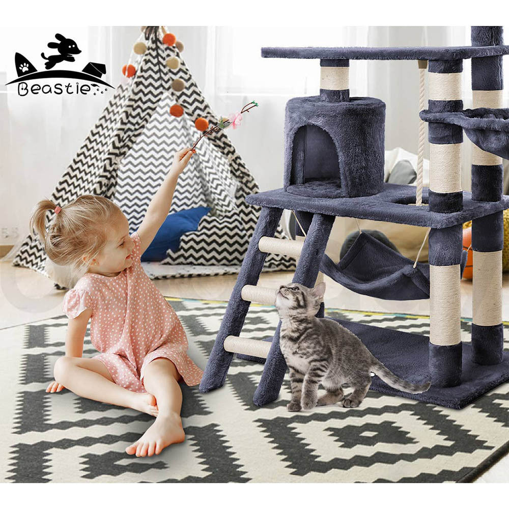 BEASTIE Cat Tree Scratching Post Scratcher Tower Condo House Furniture Wood 140