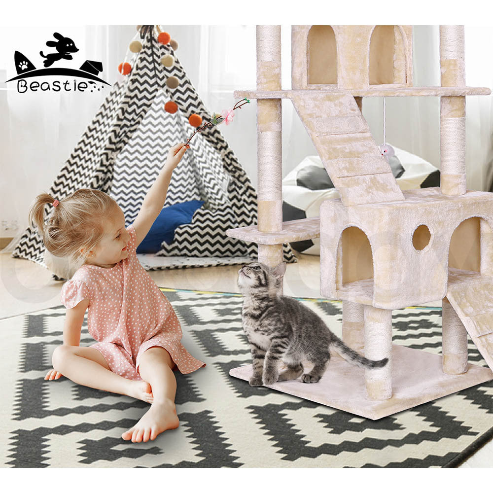 BEASTIE Cat Tree Scratching Post Scratcher Tower Condo House Furniture Wood 180