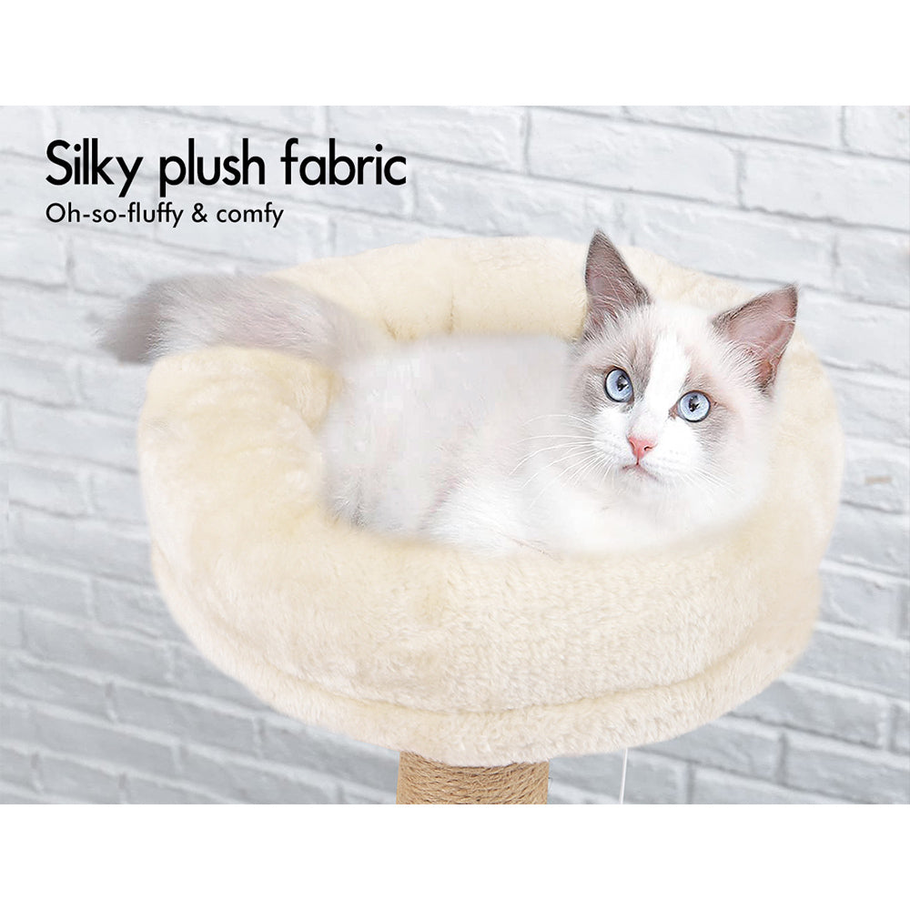 BEASTIE Cat Tree Tower Scratching Post Scratcher Wood Condo House Bed Beige 144cm