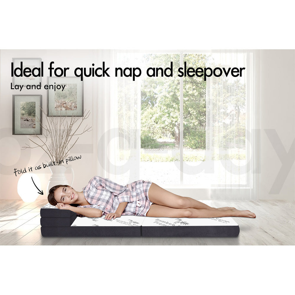 STARRY EUCALYPT Folding Mattress Bamboo Fabric Foldable Sofa Lounge King Single