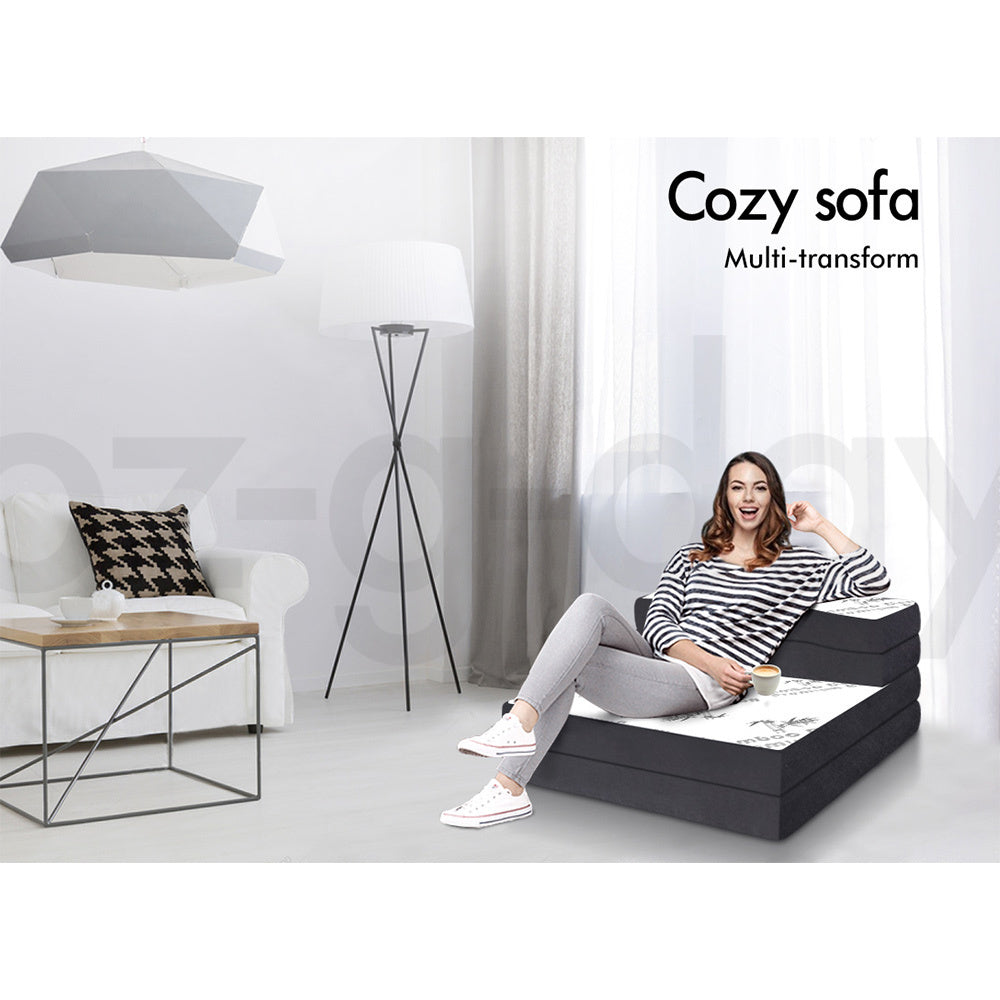STARRY EUCALYPT Folding Mattress Bamboo Fabric Foldable Sofa Lounge King Single
