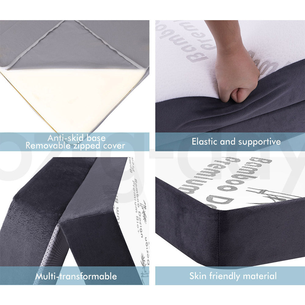 STARRY EUCALYPT Folding Mattress Bamboo Fabric Foldable Sofa Lounge King Single