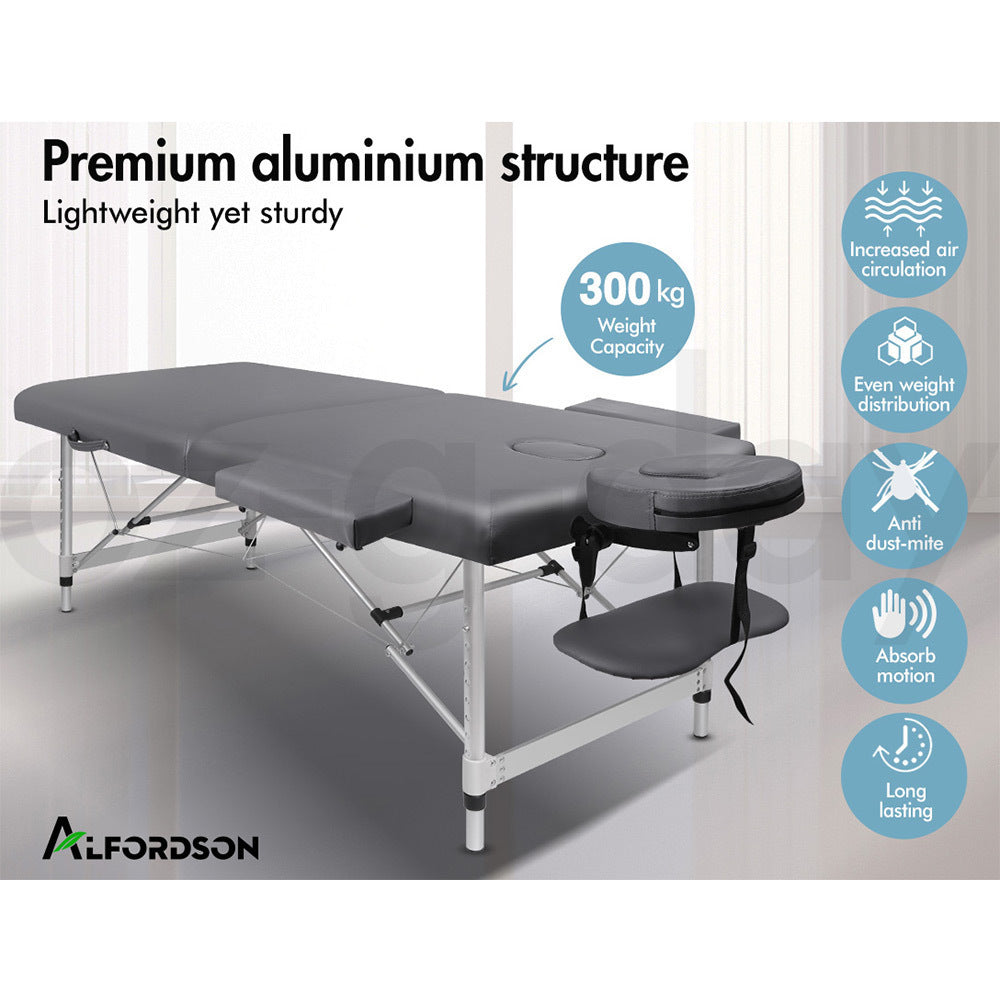 ALFORDSON Massage Table 2 Fold 55cm Foldable Portable Bed Desk Aluminium Lift Up