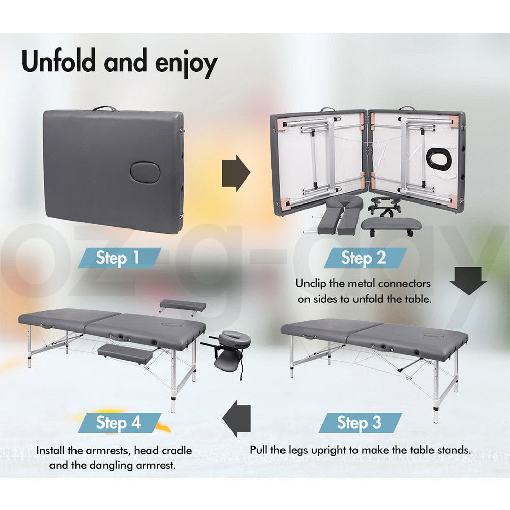 ALFORDSON Massage Table 2 Fold 55cm Foldable Portable Bed Desk Aluminium Lift Up