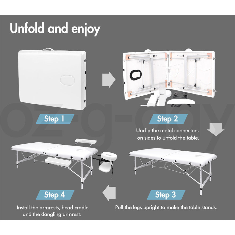 ALFORDSON Massage Table 2 Fold 55cm Foldable Portable Bed Desk Aluminium Lift Up