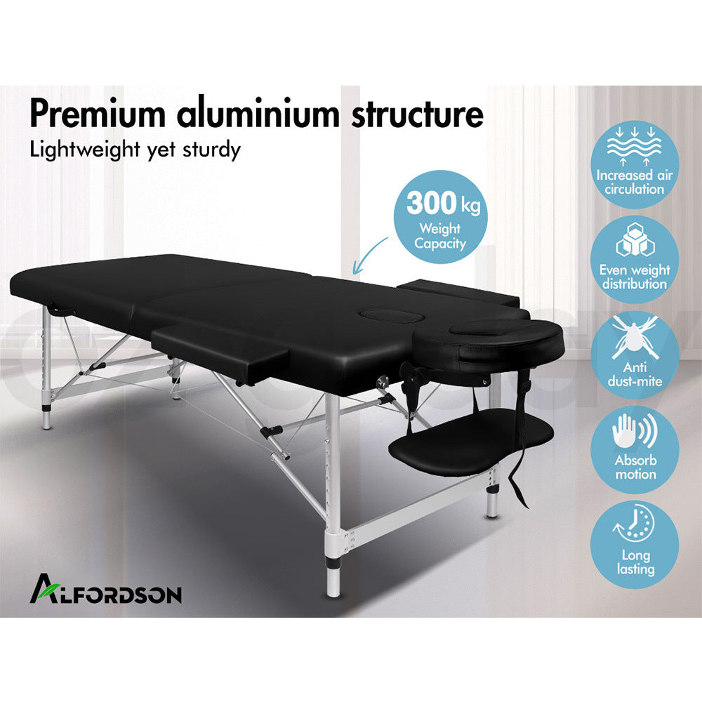 ALFORDSON Massage Table 2 Fold 75cm Foldable Portable Bed Desk Aluminium Lift Up