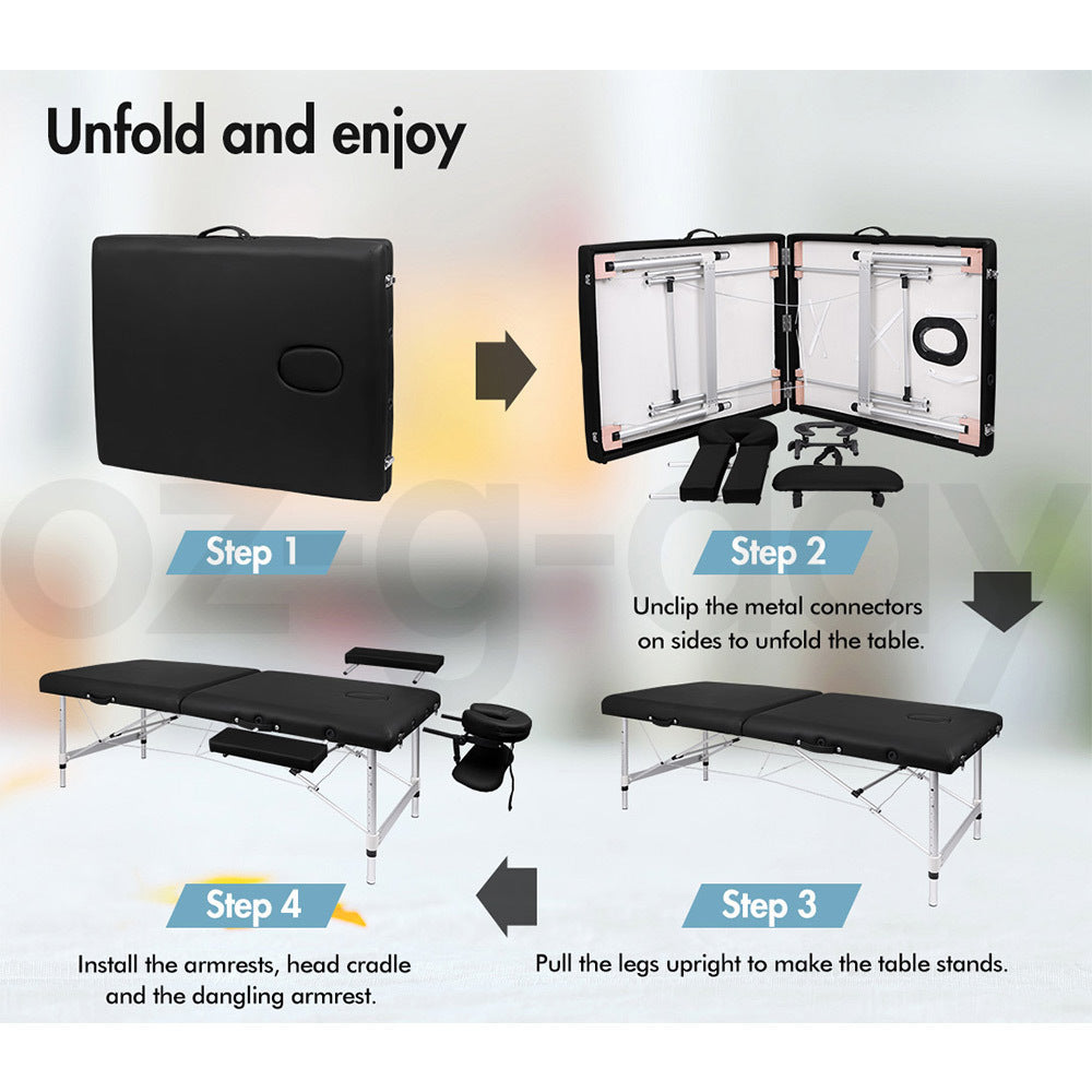 ALFORDSON Massage Table 2 Fold 75cm Foldable Portable Bed Desk Aluminium Lift Up