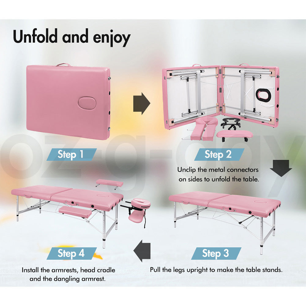 ALFORDSON Massage Table 2 Fold 75cm Foldable Portable Bed Desk Aluminium Lift Up