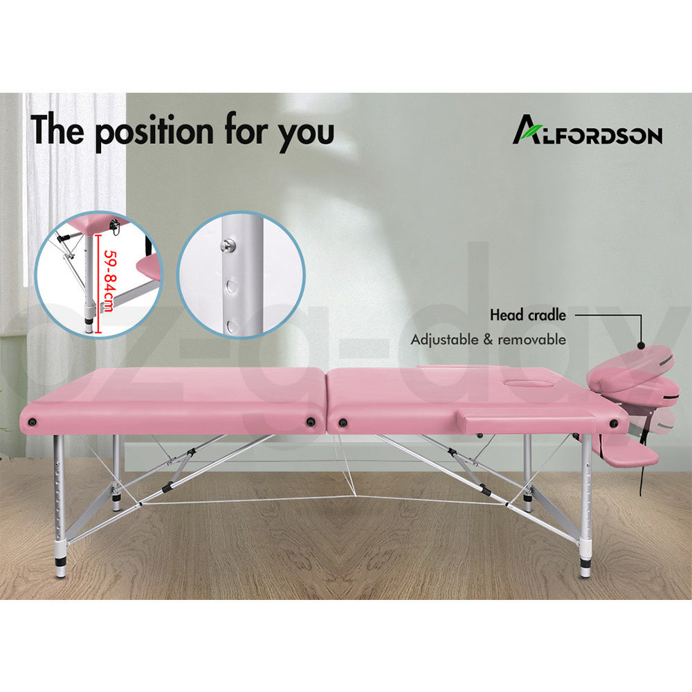 ALFORDSON Massage Table 2 Fold 75cm Foldable Portable Bed Desk Aluminium Lift Up