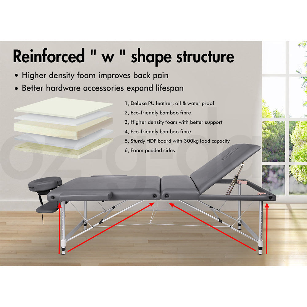 ALFORDSON Massage Table 3 Fold 65cm Foldable Portable Aluminium Lift Up Bed Desk