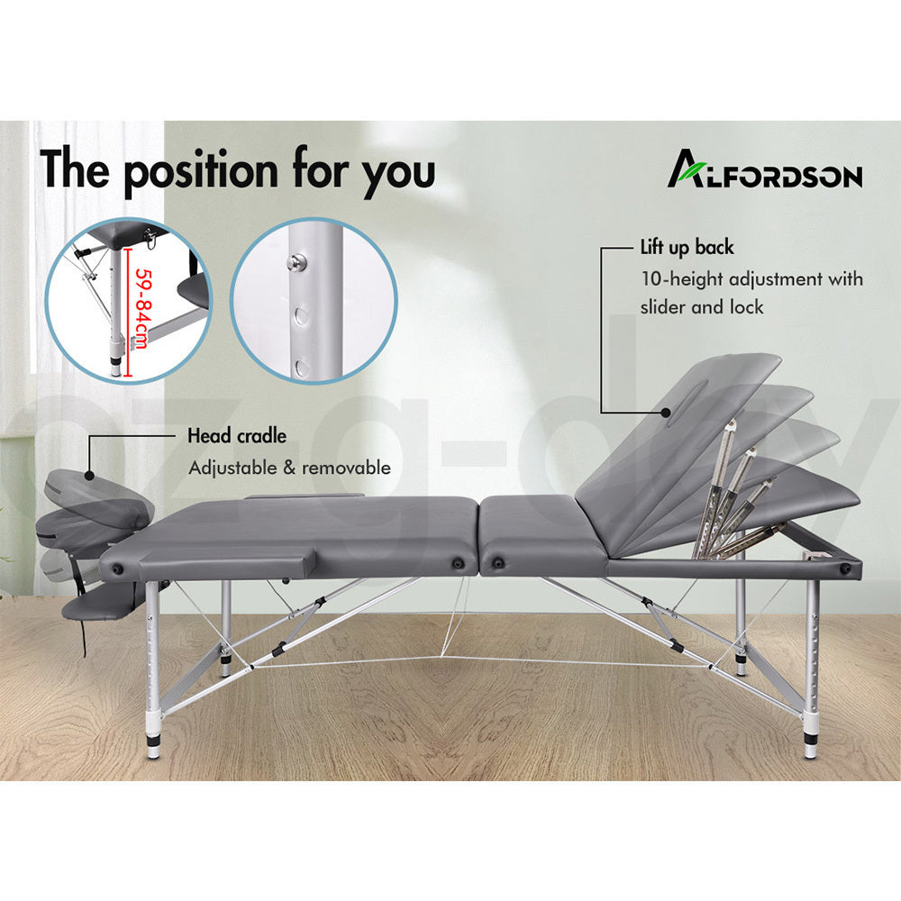 ALFORDSON Massage Table 3 Fold 65cm Foldable Portable Aluminium Lift Up Bed Desk