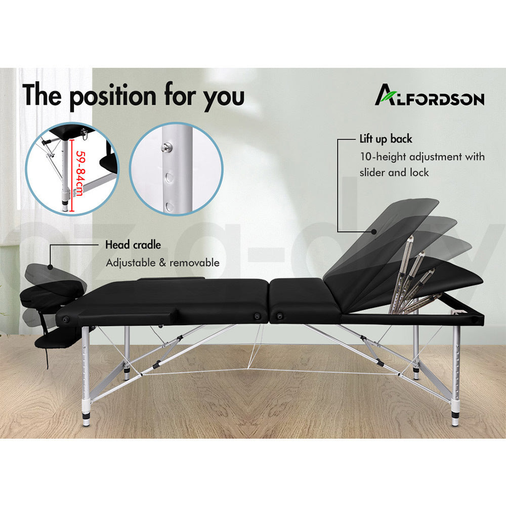 ALFORDSON Massage Table 3 Fold 75cm Foldable Portable Aluminium Lift Up Bed Desk