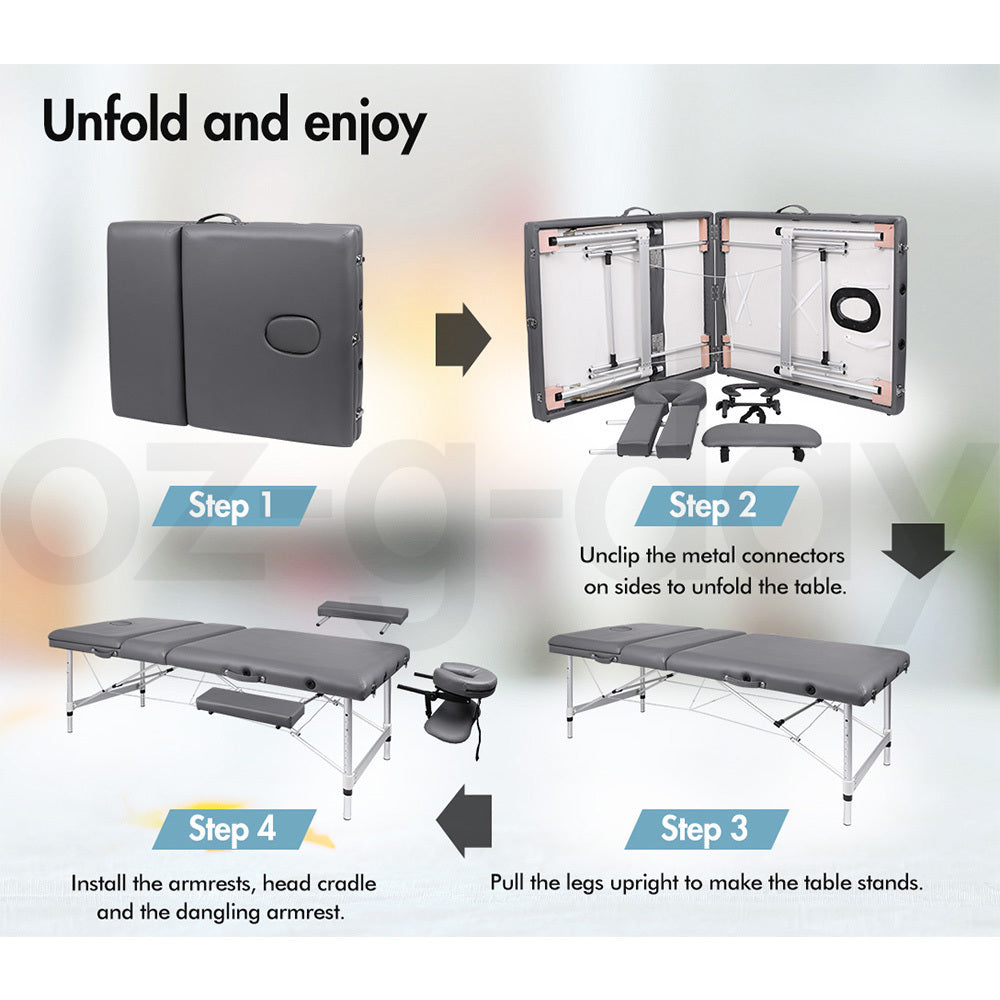 ALFORDSON Massage Table 3 Fold 75cm Foldable Portable Aluminium Lift Up Bed Desk