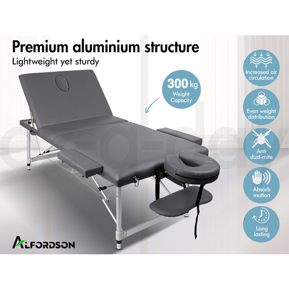 ALFORDSON Massage Table 3 Fold 75cm Foldable Portable Aluminium Lift Up Bed Desk