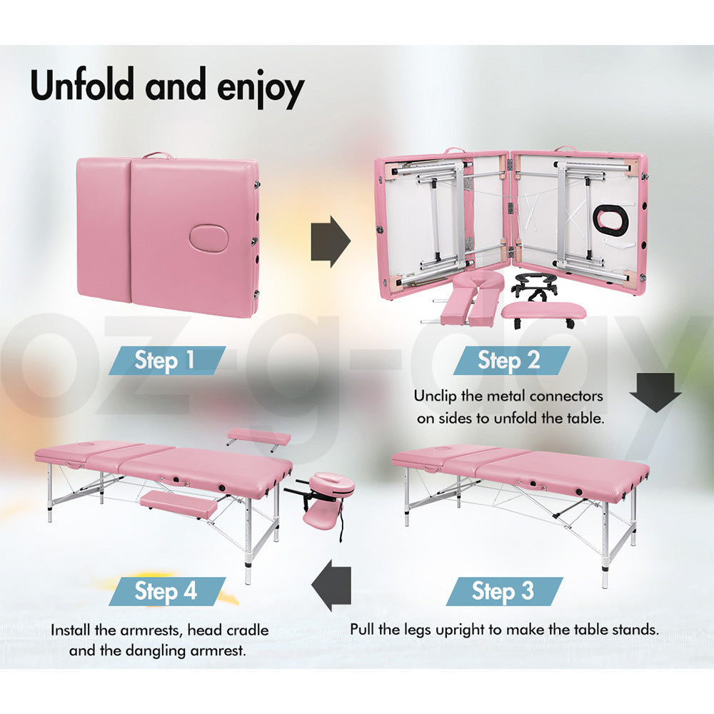 ALFORDSON Massage Table 3 Fold 75cm Foldable Portable Aluminium Lift Up Bed Desk