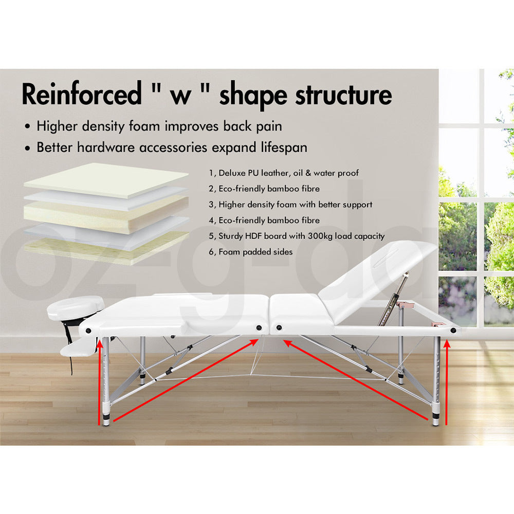 ALFORDSON Massage Table 3 Fold 75cm Foldable Portable Aluminium Lift Up Bed Desk
