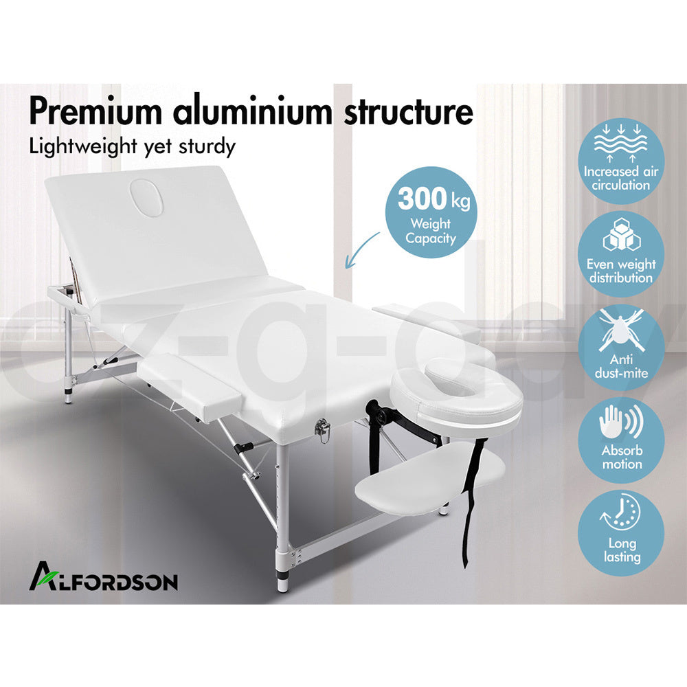 ALFORDSON Massage Table 3 Fold 75cm Foldable Portable Aluminium Lift Up Bed Desk