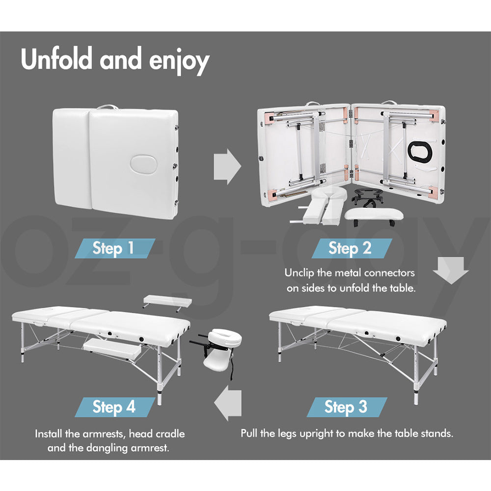ALFORDSON Massage Table 3 Fold 75cm Foldable Portable Aluminium Lift Up Bed Desk