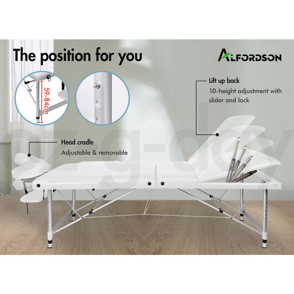 ALFORDSON Massage Table 3 Fold 75cm Foldable Portable Aluminium Lift Up Bed Desk