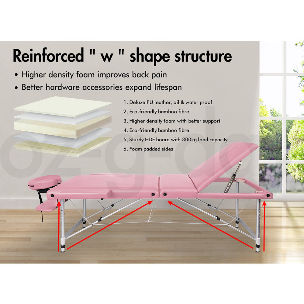 ALFORDSON Massage Table 3 Fold 85cm Portable Aluminium Waxing Bed Therapy