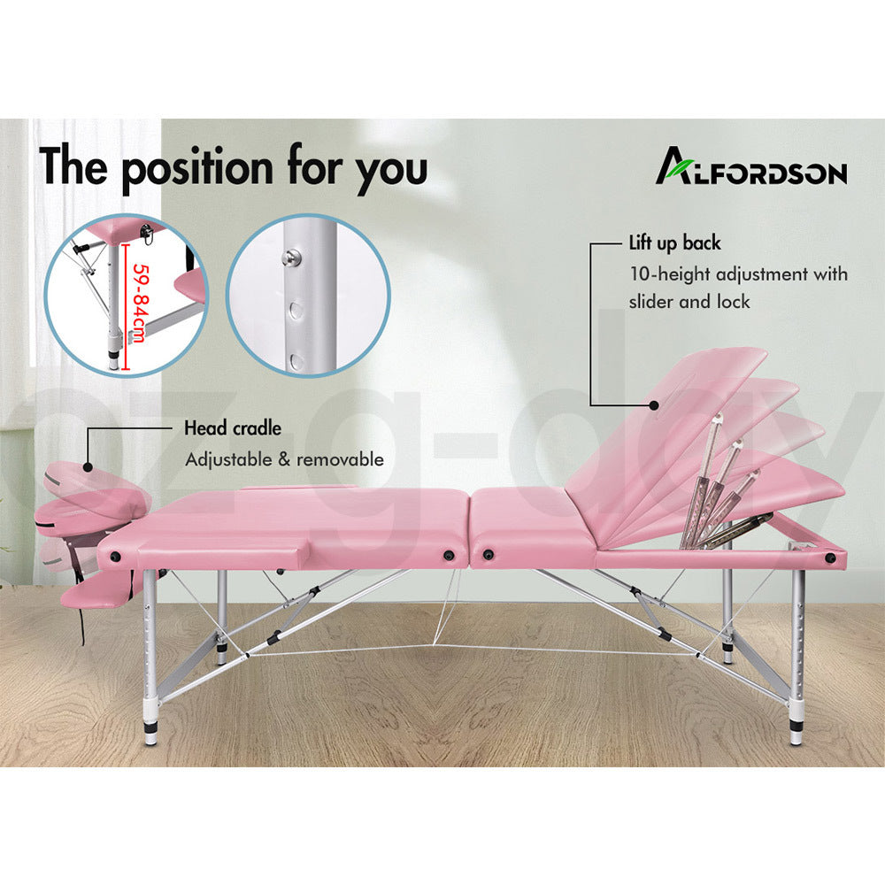 ALFORDSON Massage Table 3 Fold 85cm Portable Aluminium Waxing Bed Therapy