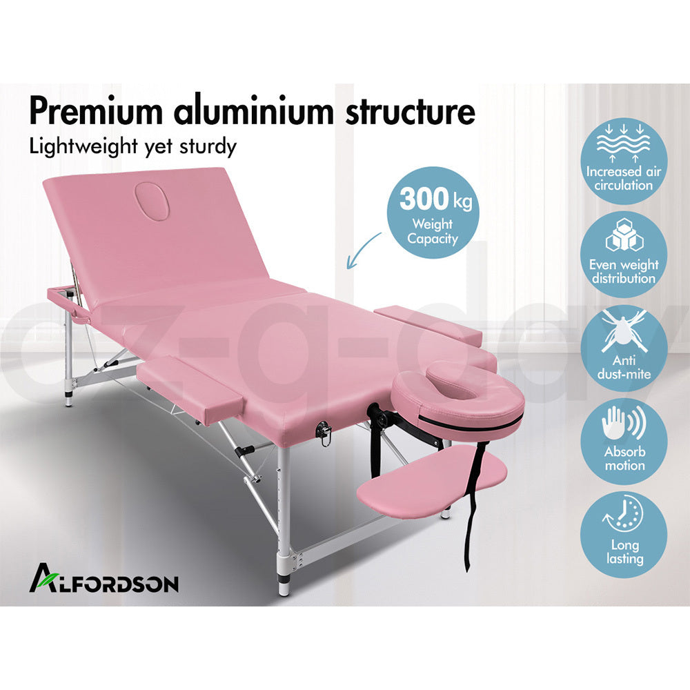 ALFORDSON Massage Table 3 Fold 85cm Portable Aluminium Waxing Bed Therapy