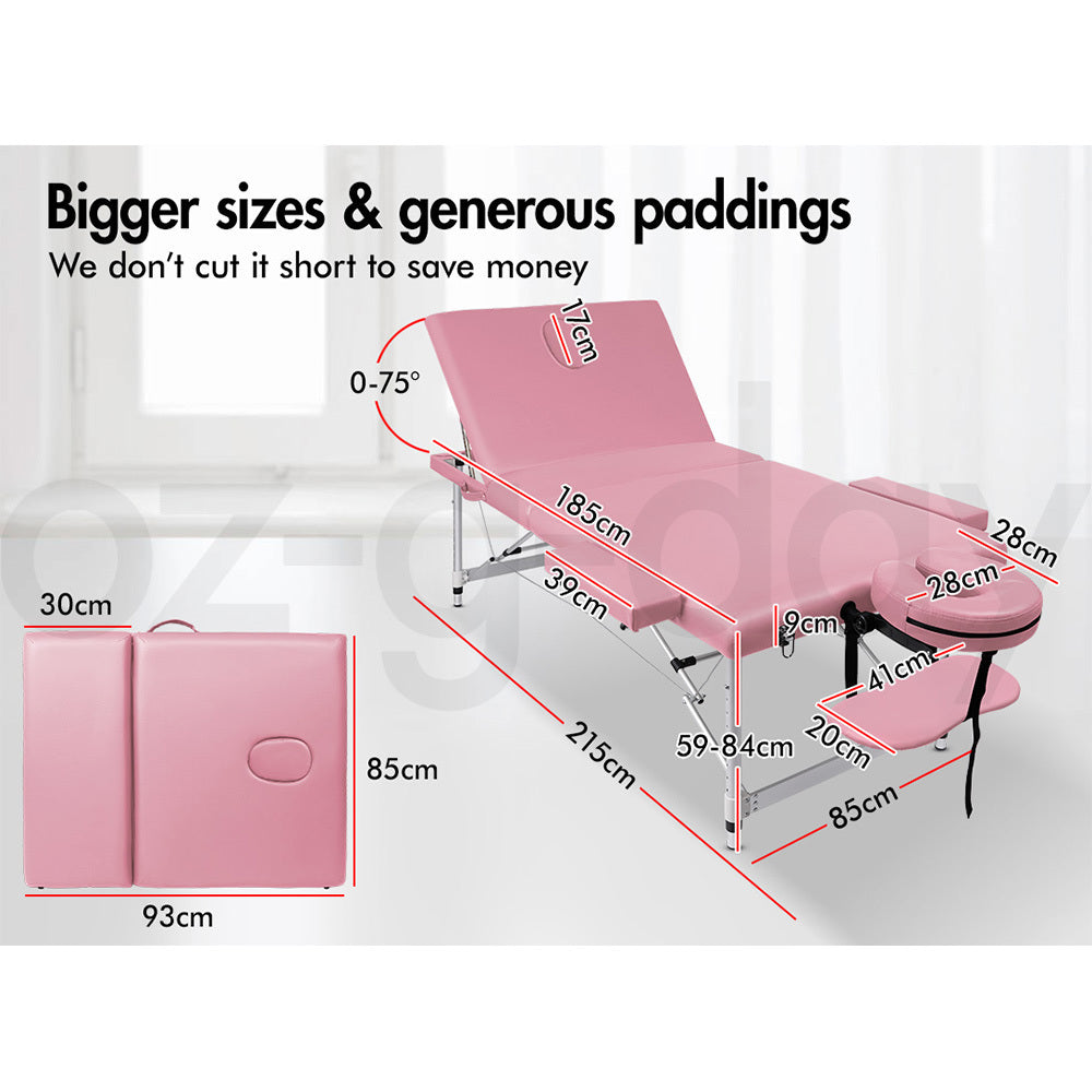 ALFORDSON Massage Table 3 Fold 85cm Portable Aluminium Waxing Bed Therapy