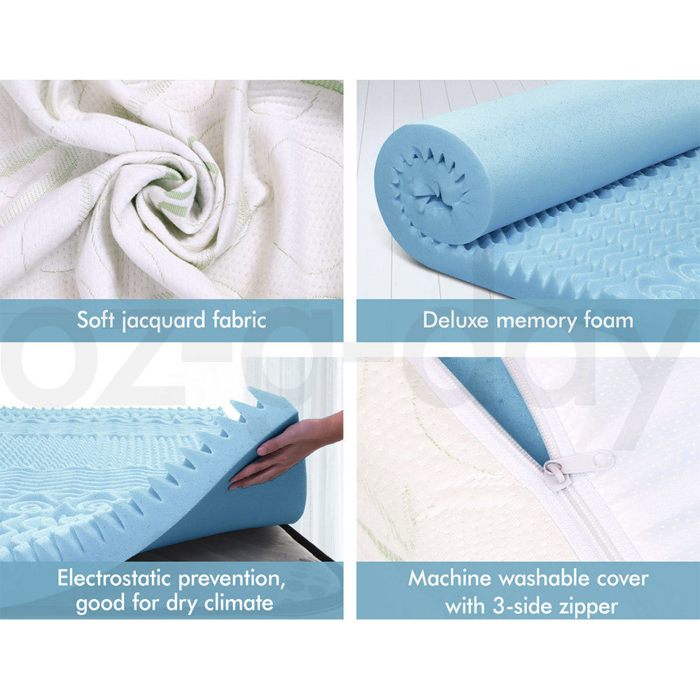 STARRY EUCALYPT Memory Foam Mattress Topper 7 Zone 5CM COOL GEL BAMBOO Single