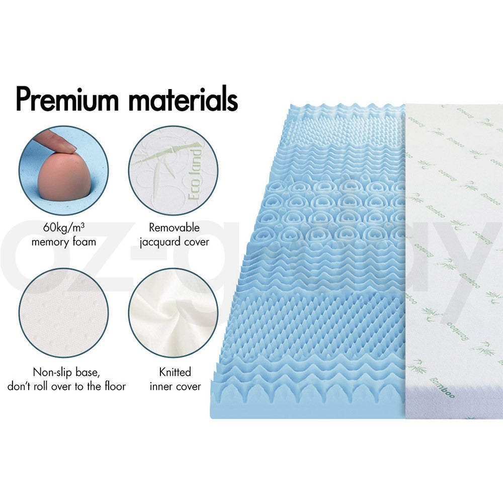 STARRY EUCALYPT Memory Foam Mattress Topper 7 Zone 5CM COOL GEL BAMBOO Single