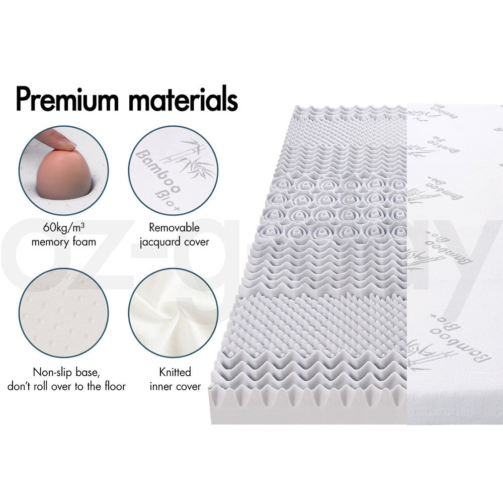 STARRY EUCALYPT Graphite Infused Memory Foam Mattress Topper 7 Zone Cool Gel SINGLE 8CM