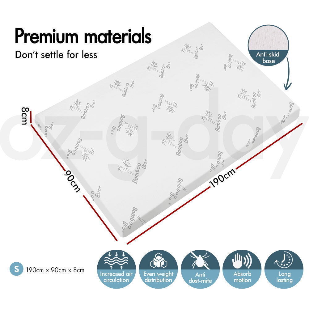 STARRY EUCALYPT Graphite Infused Memory Foam Mattress Topper 7 Zone Cool Gel SINGLE 8CM
