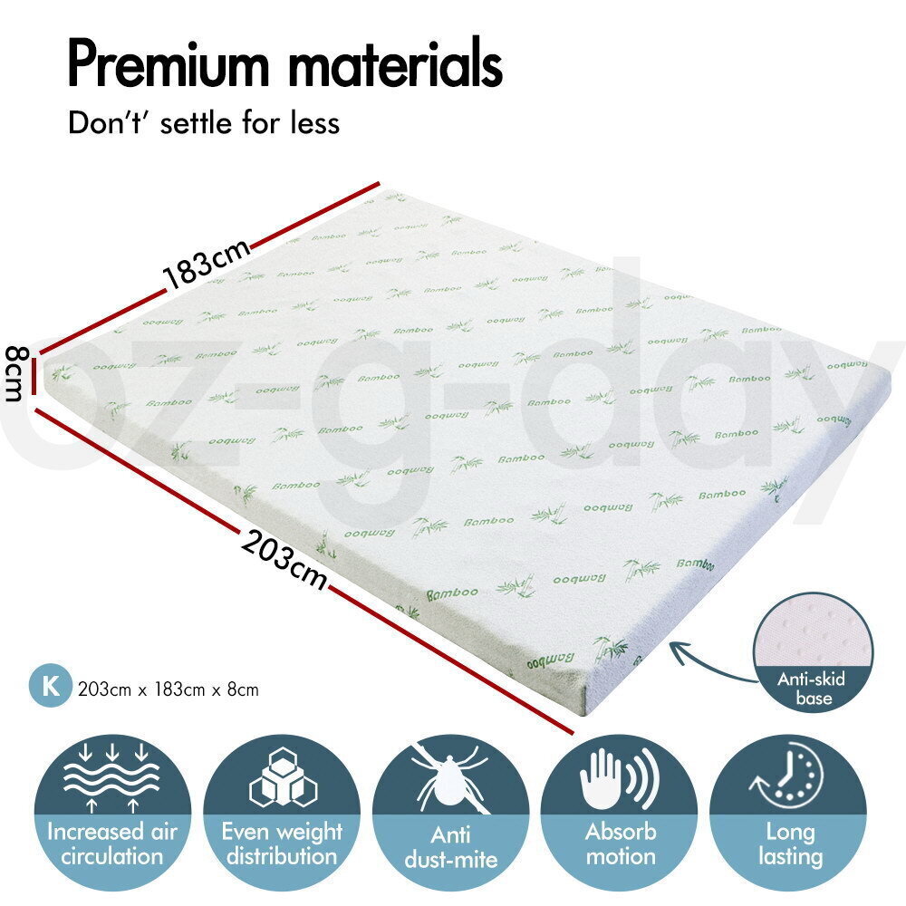 STARRY EUCALYPT Memory Foam Mattress Topper 7 Zone 8CM COOL GEL BAMBOO King