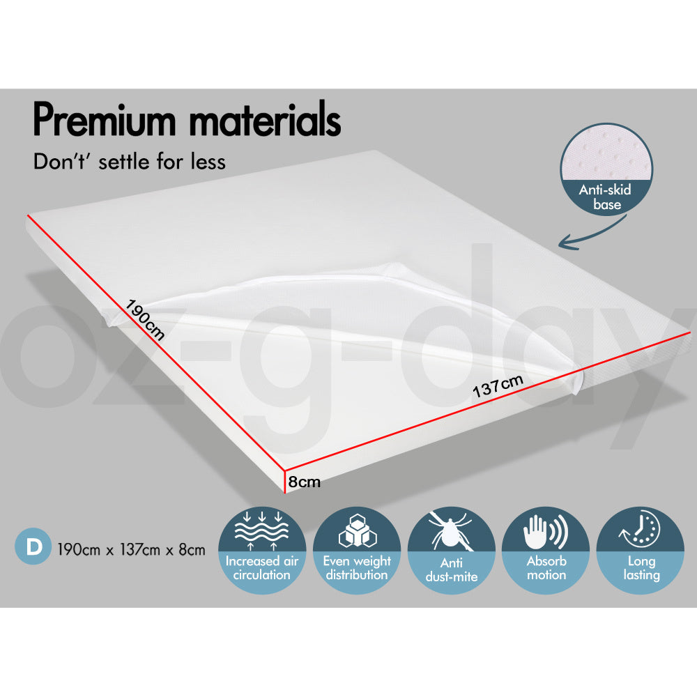 STARRY EUCALYPT Memory Foam Mattress Topper DOUBLE Size 8CM Visco Bed Cover