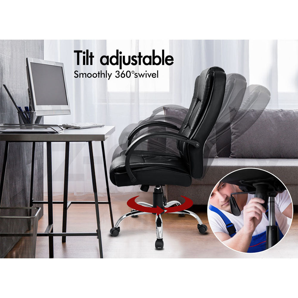 ALFORDSON Executive Office Chair PU Leather Computer Gaming Racer Black Seat
