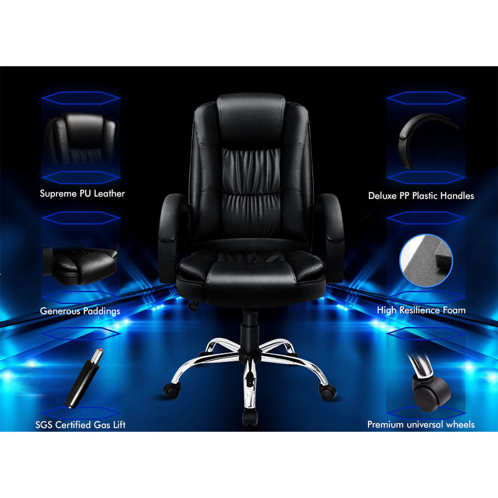ALFORDSON Executive Office Chair PU Leather Computer Gaming Racer Black Seat