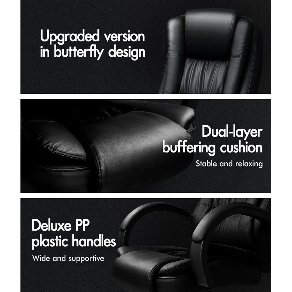 ALFORDSON Executive Office Chair PU Leather Computer Gaming Racer Black Seat