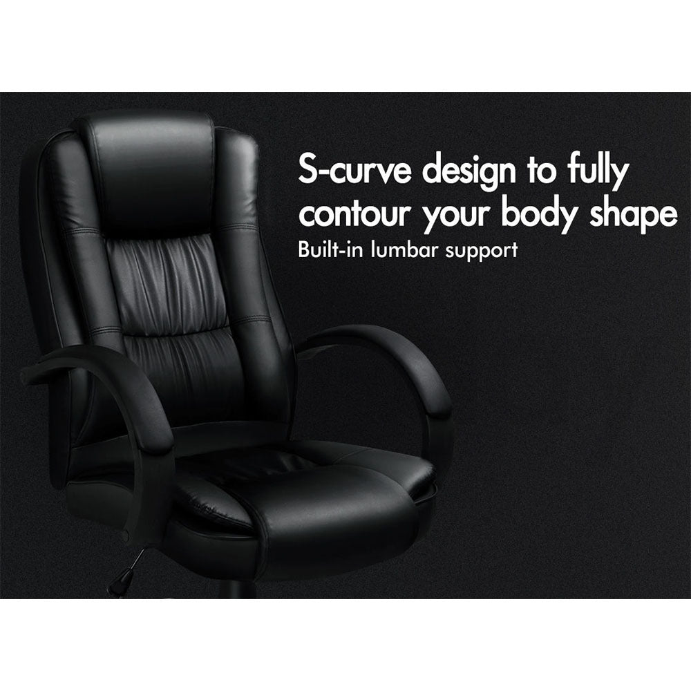 ALFORDSON Executive Office Chair PU Leather Computer Gaming Racer Black Seat