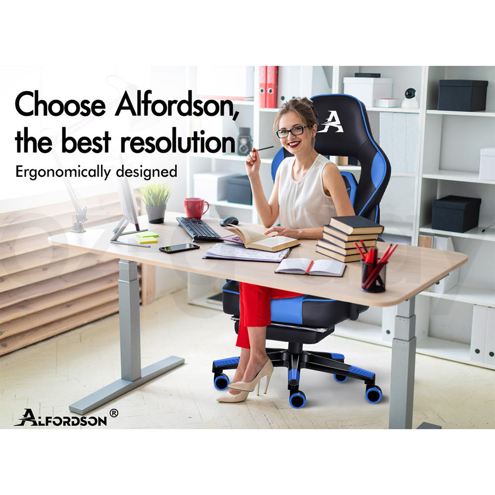 ALFORDSON Gaming Chair Office Seat Thick Padding Footrest Executive Racing Blue