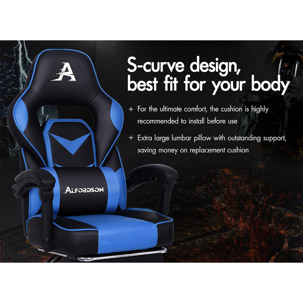 ALFORDSON Gaming Chair Office Seat Thick Padding Footrest Executive Racing Blue