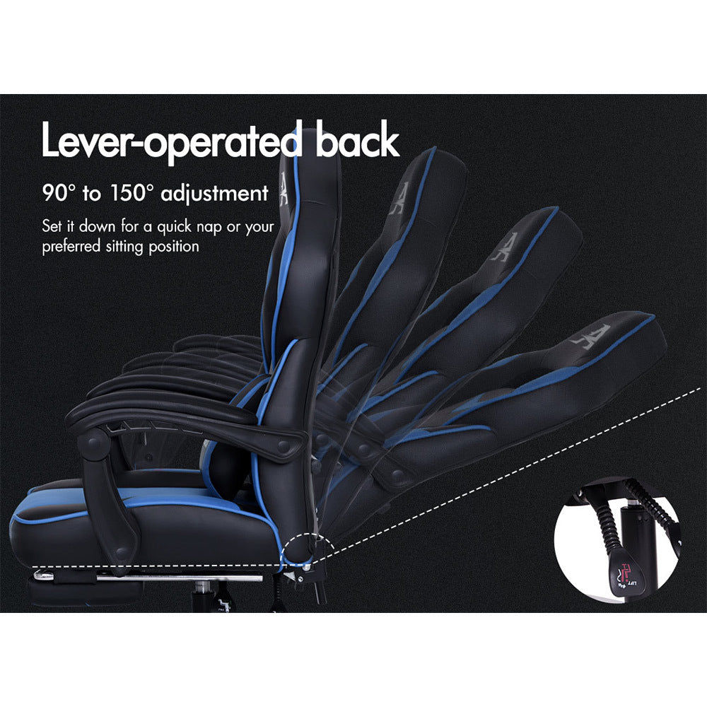 ALFORDSON Gaming Chair Office Seat Thick Padding Footrest Executive Racing Blue