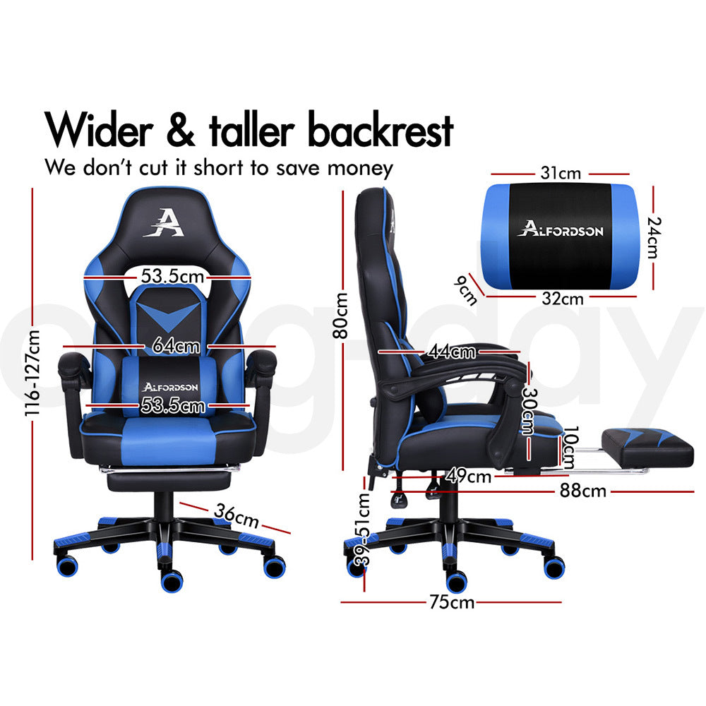 ALFORDSON Gaming Chair Office Seat Thick Padding Footrest Executive Racing Blue